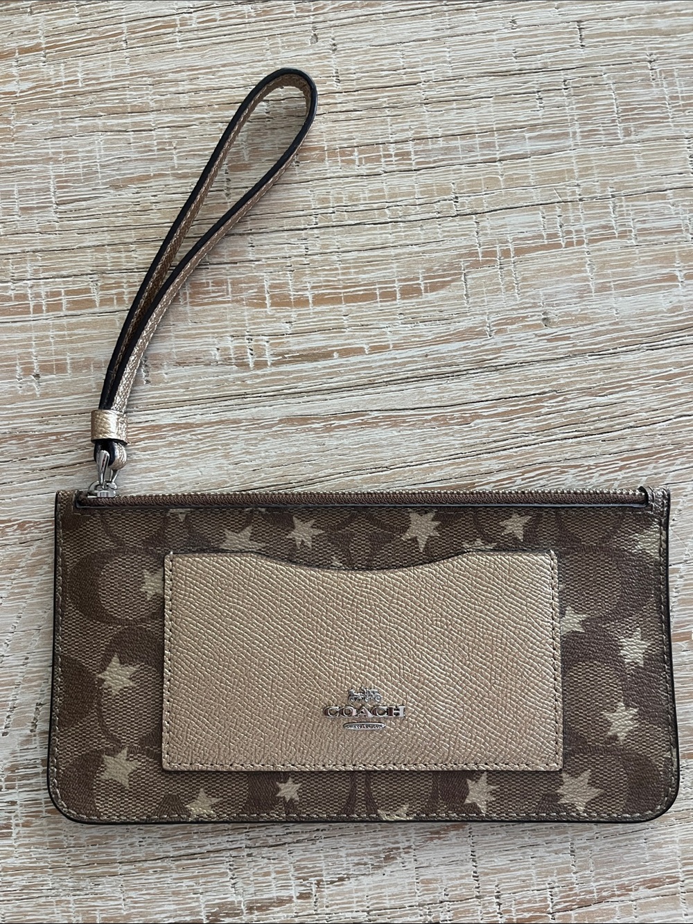 Coach Brown & Beige Star Print Signature Wristlet